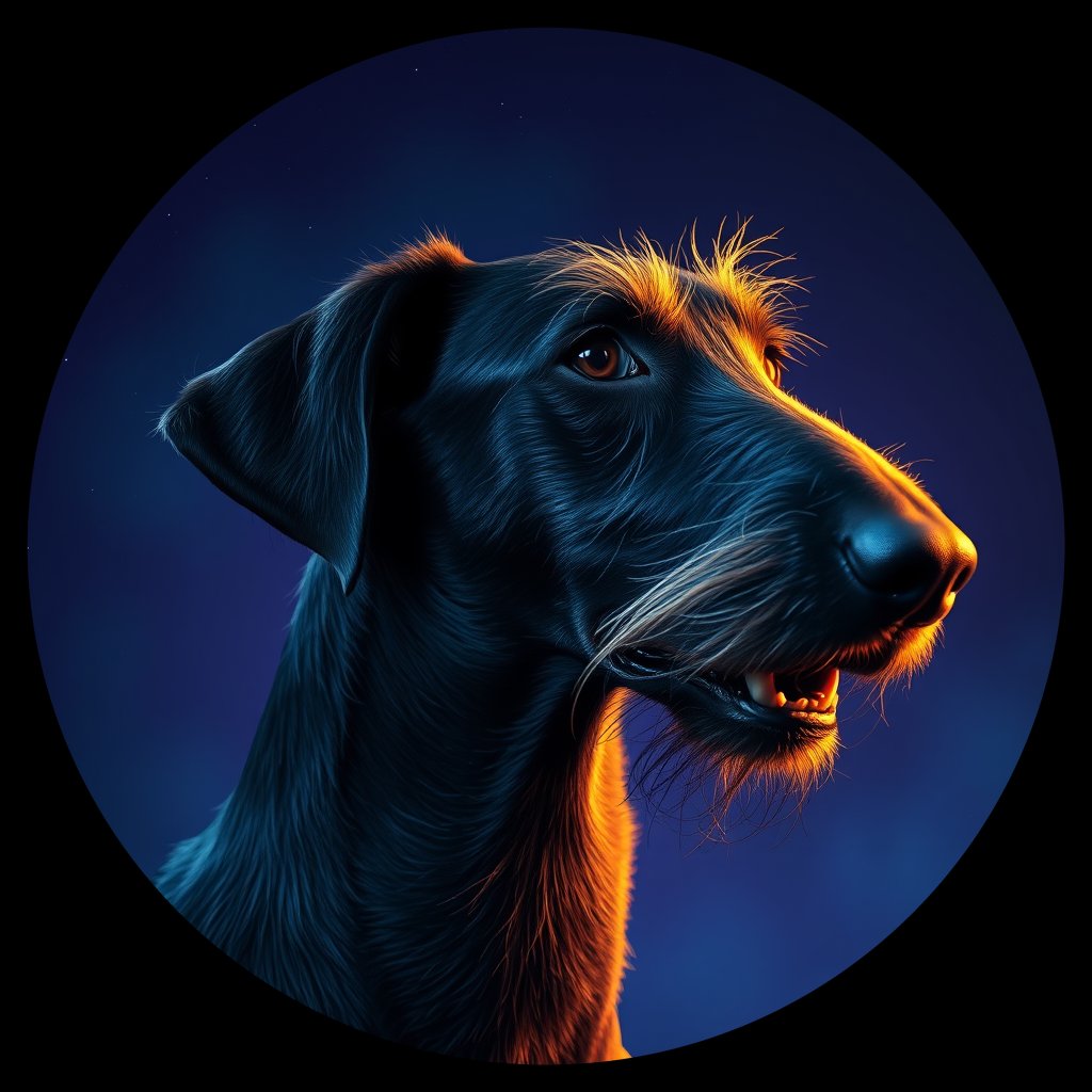 Cosmic medallion portrait of IWOF_IWOF_07590, a Irish Wolfhound