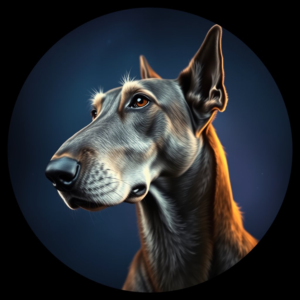 Cosmic medallion portrait of IWOF_IWOF_08486, a Irish Wolfhound