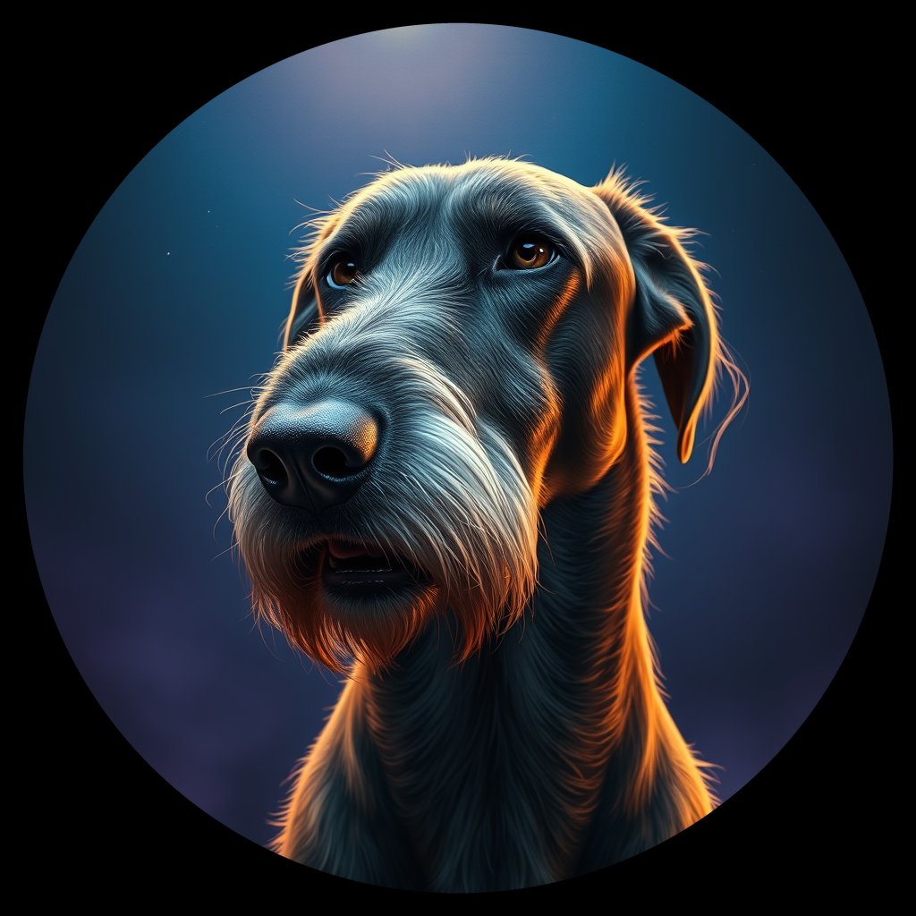 Cosmic medallion portrait of IWOF_IrW_LU1216, a Irish Wolfhound
