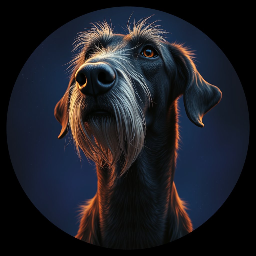 Cosmic medallion portrait of IWOF_IrW_LU1217, a Irish Wolfhound