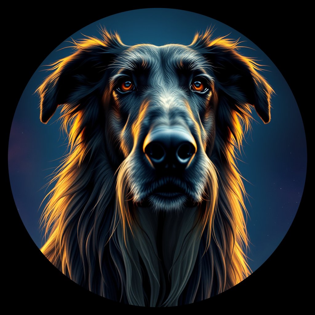 Cosmic medallion portrait of IWOF_IrW_LU1218, a Irish Wolfhound