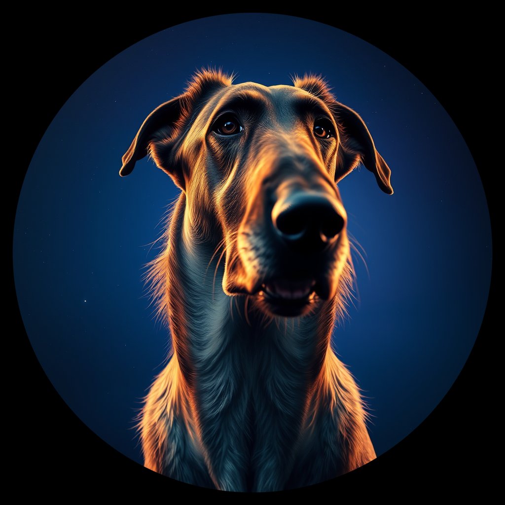 Cosmic medallion portrait of IWOF_IrW_LU1219, a Irish Wolfhound