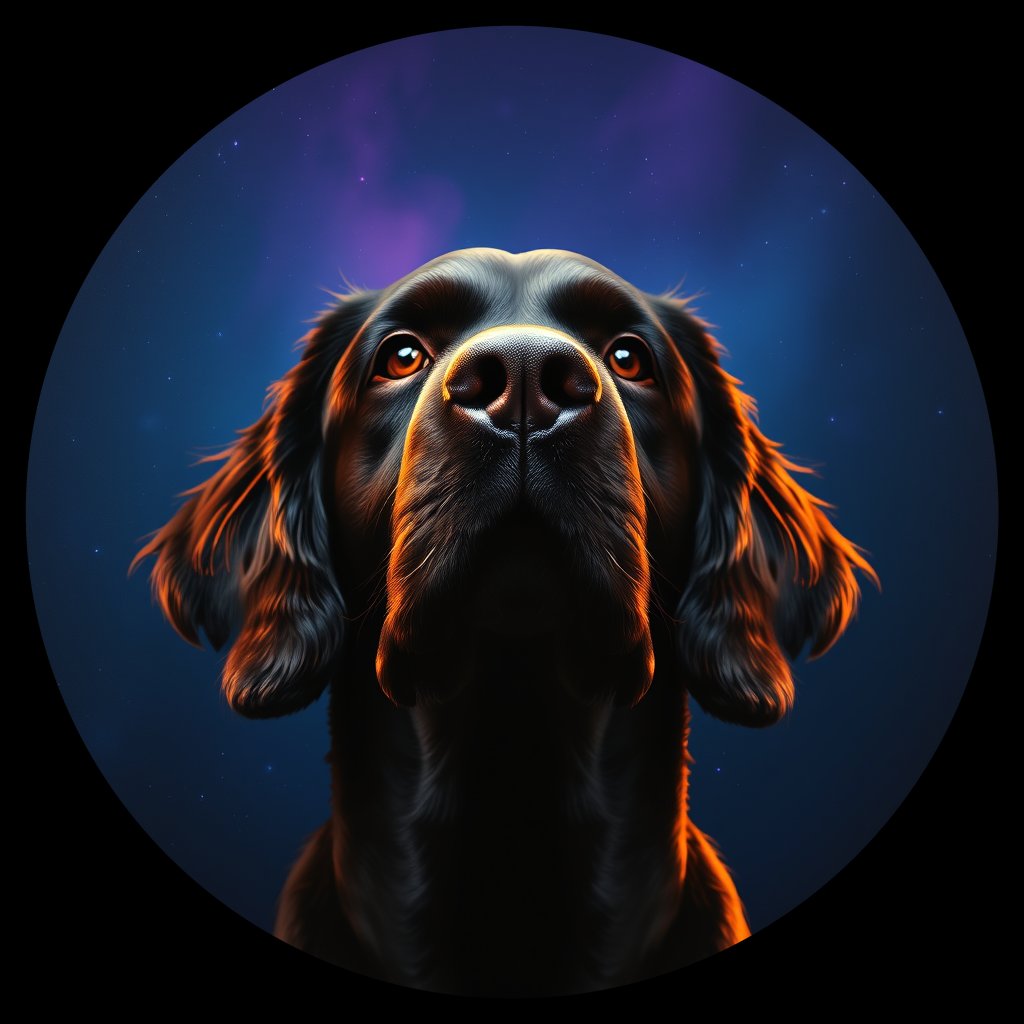 Cosmic medallion portrait of IWSP_IWSP_07522, a Irish Water Spaniel