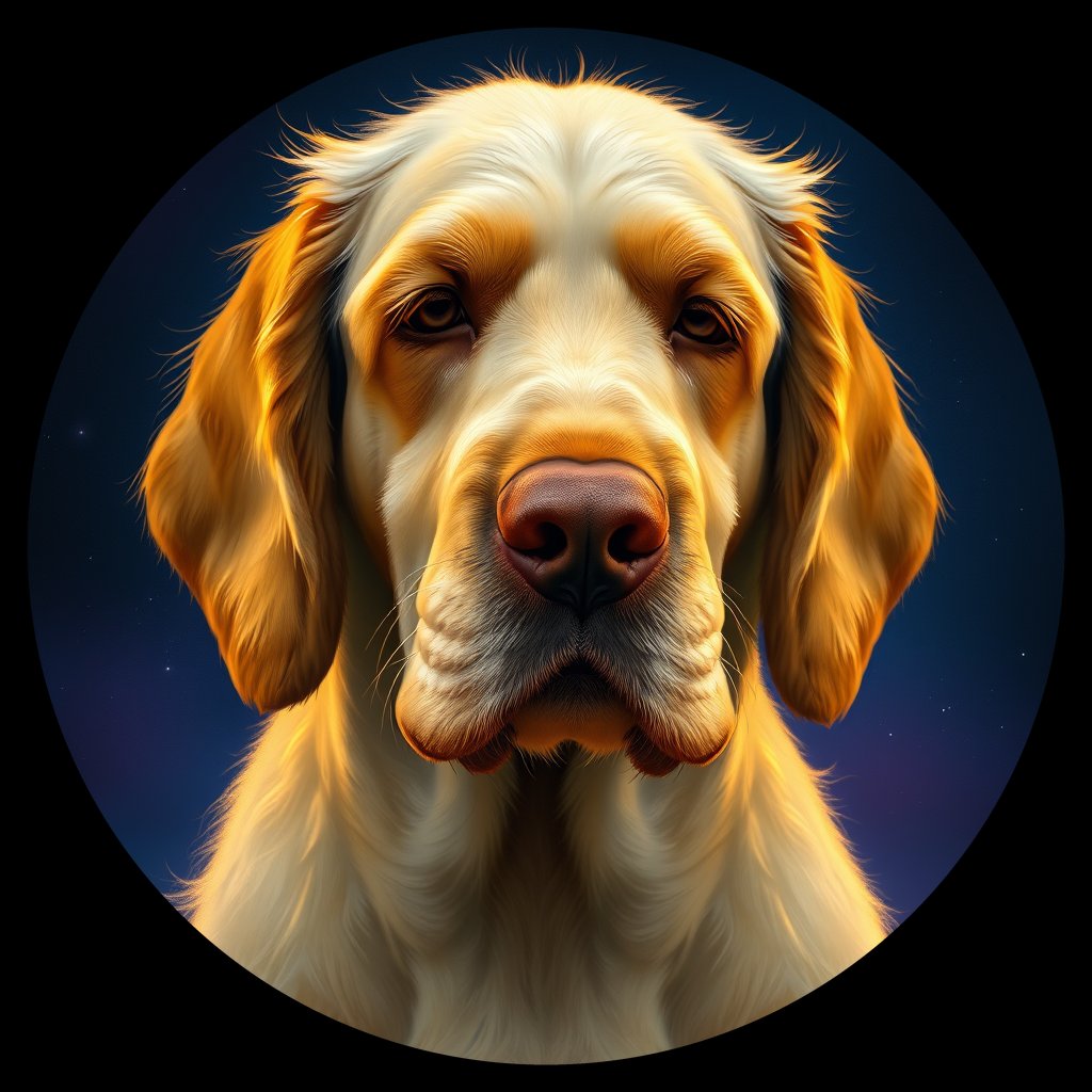 Cosmic medallion portrait of IWSP_IWSP_07556, a Irish Water Spaniel