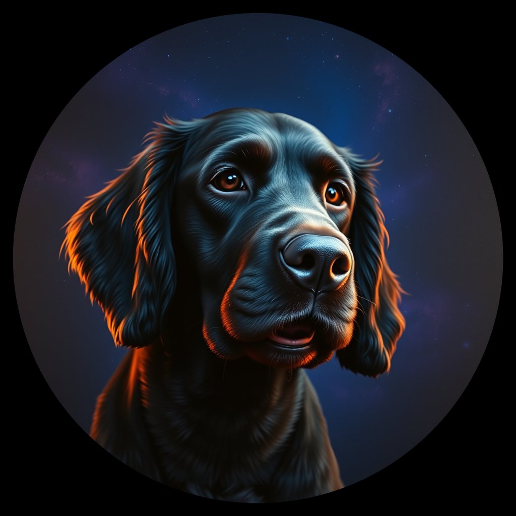 Cosmic medallion portrait of IWSP_IWSP_07569, a Irish Water Spaniel