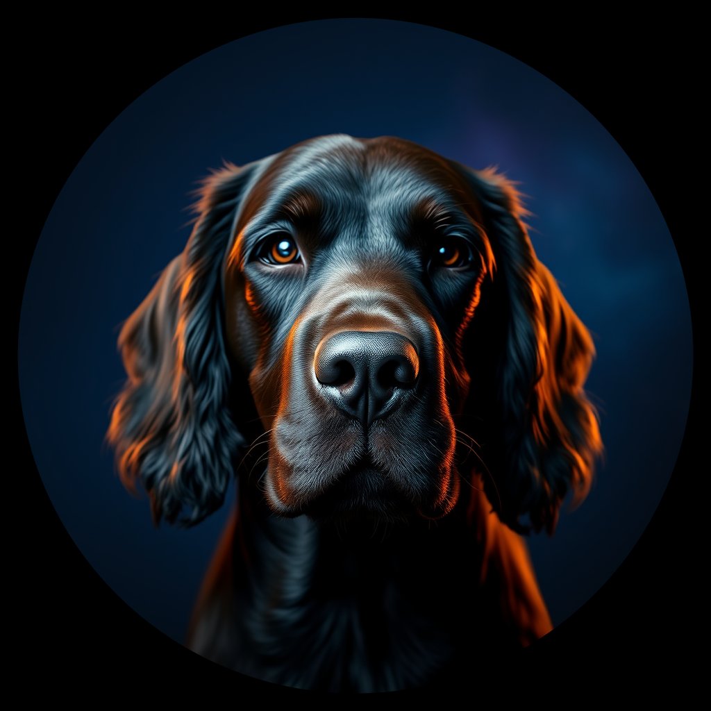 Cosmic medallion portrait of IWSP_IWSP_07575, a Irish Water Spaniel