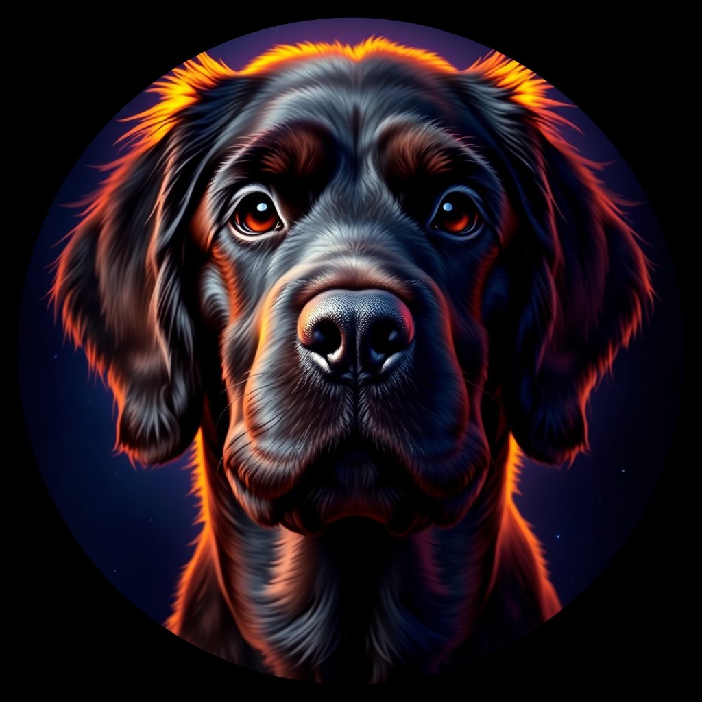 Cosmic medallion portrait of IWSP_IWSP_07761, a Irish Water Spaniel