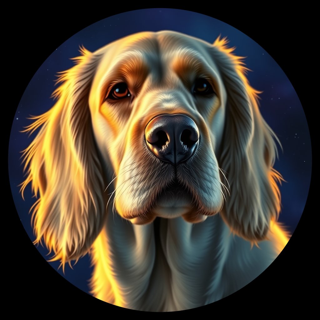 Cosmic medallion portrait of IWSP_IWSP_27438, a Irish Water Spaniel