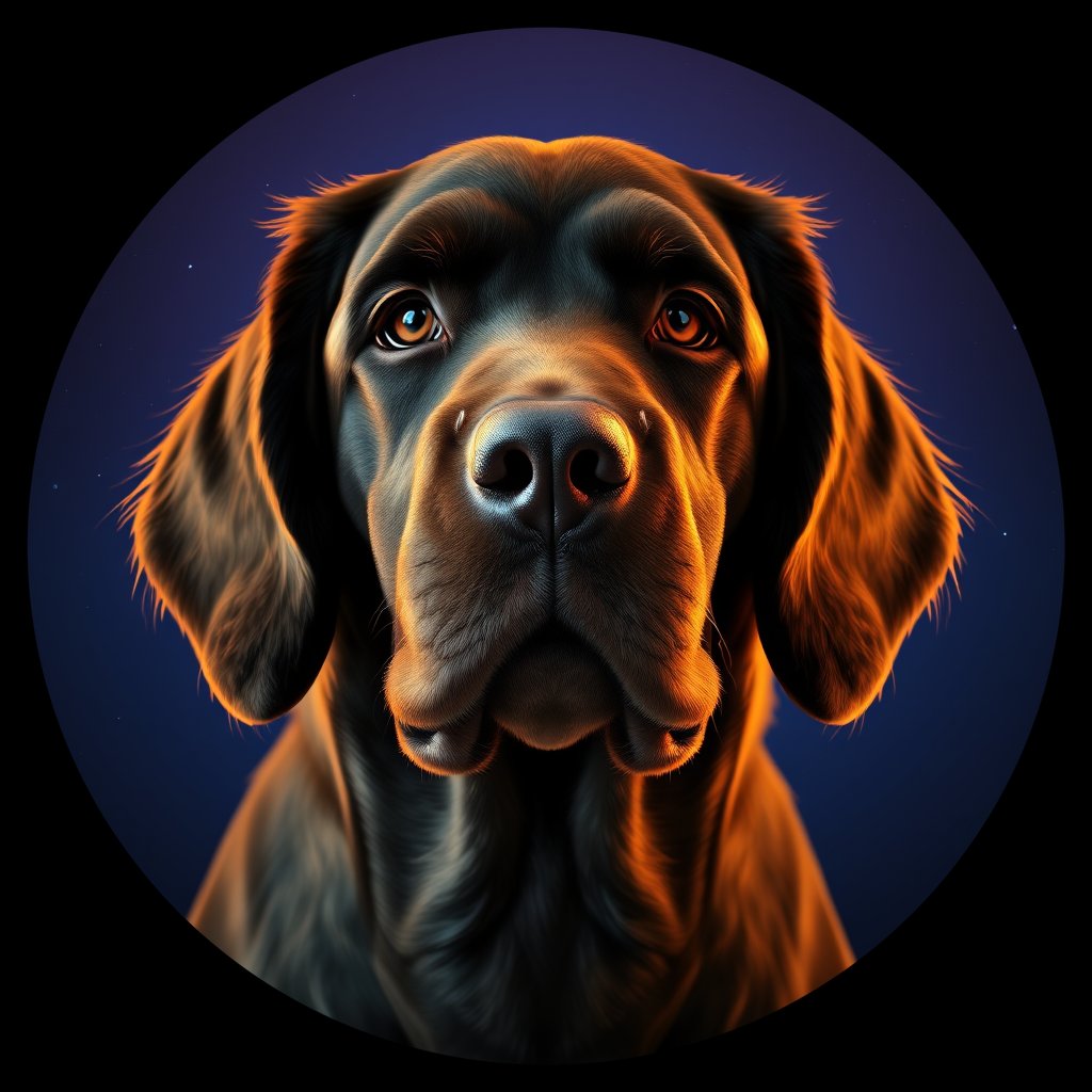 Cosmic medallion portrait of IWS_32604_IWS_32604, a Irish Water Spaniel