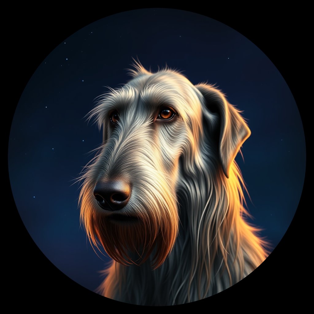 Cosmic medallion portrait of IW_32559_IW_32559, a Irish Wolfhound
