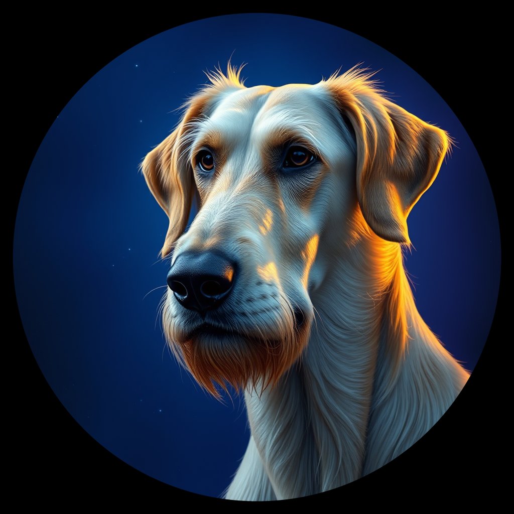 Cosmic medallion portrait of IW_32563_IW_32563, a Irish Wolfhound