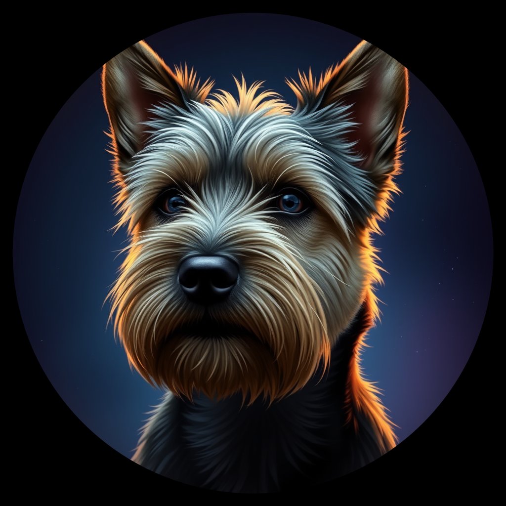 Cosmic medallion portrait of Jilly-Wilde-CT_Jilly-Wilde-CT, a Cairn Terrier