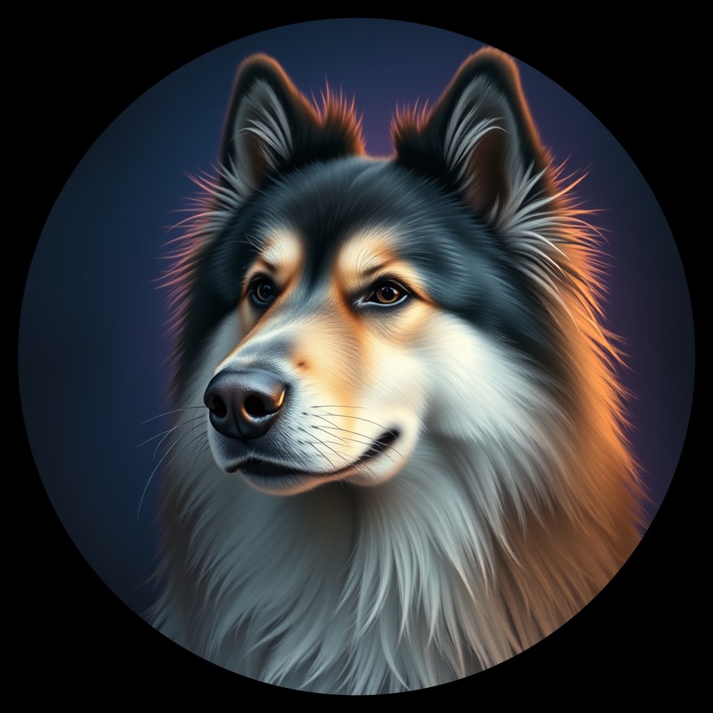 Cosmic medallion portrait of KEES_KEES_24628, a Keeshond