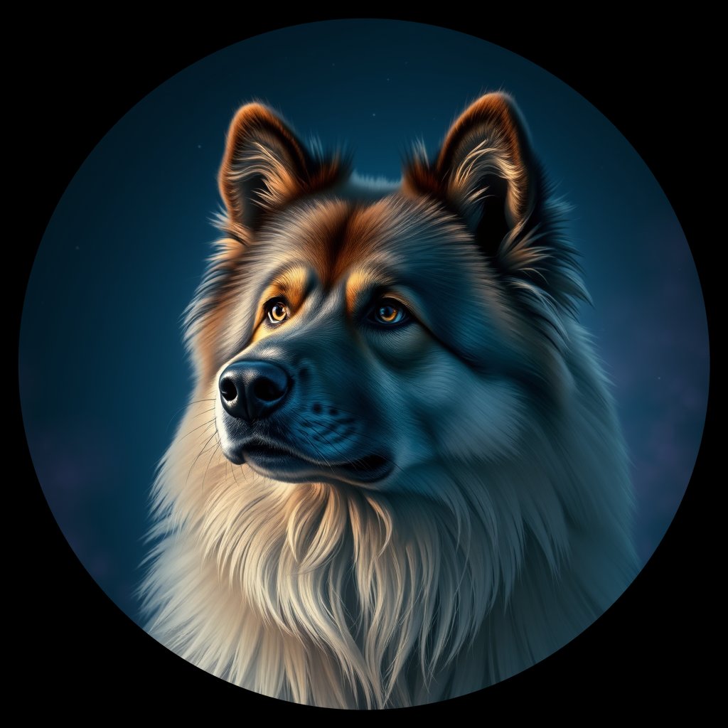 Cosmic medallion portrait of KEES_KEES_28498, a Keeshond