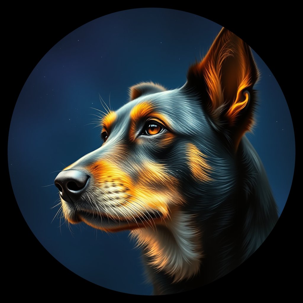 Cosmic medallion portrait of KELPIE_cd227, a Kelpie