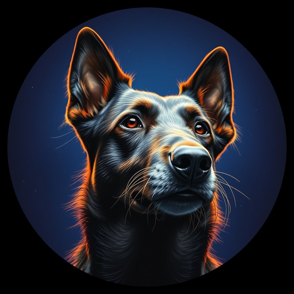 Cosmic medallion portrait of KELPIE_cd246, a Kelpie