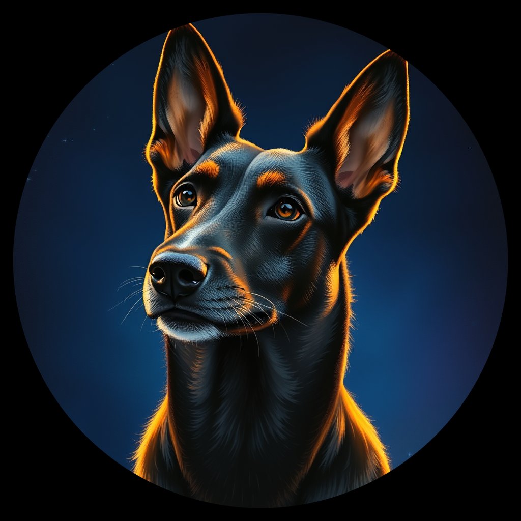 Cosmic medallion portrait of KELPIE_cd257, a Kelpie