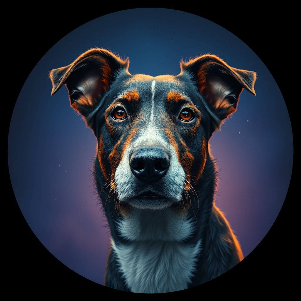 Cosmic medallion portrait of KELPIE_cd644, a Kelpie
