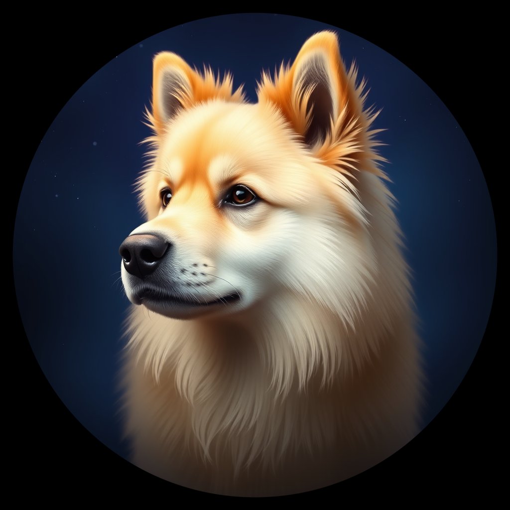 Cosmic medallion portrait of KE_34857_KE_34857, a Keeshond
