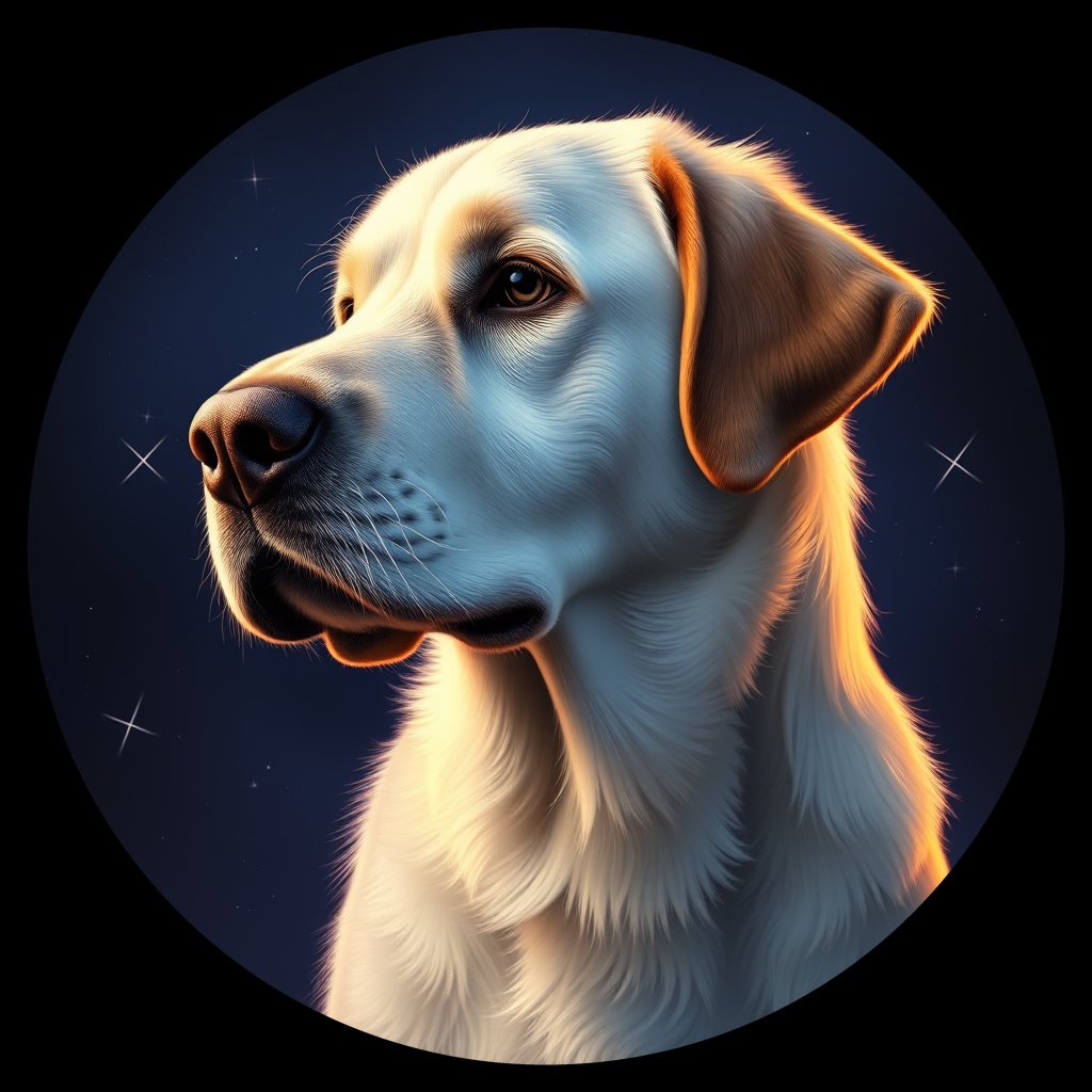 Cosmic medallion portrait of KUVZ_KUVZ_06605, a Kuvasz