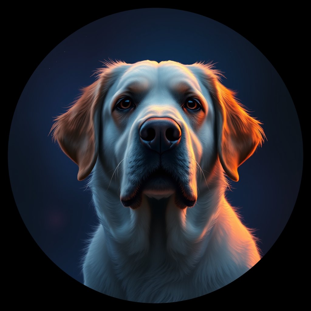 Cosmic medallion portrait of KUVZ_KUVZ_07318, a Kuvasz