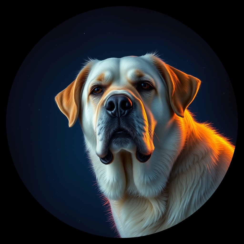 Cosmic medallion portrait of KUVZ_KUVZ_07616, a Kuvasz