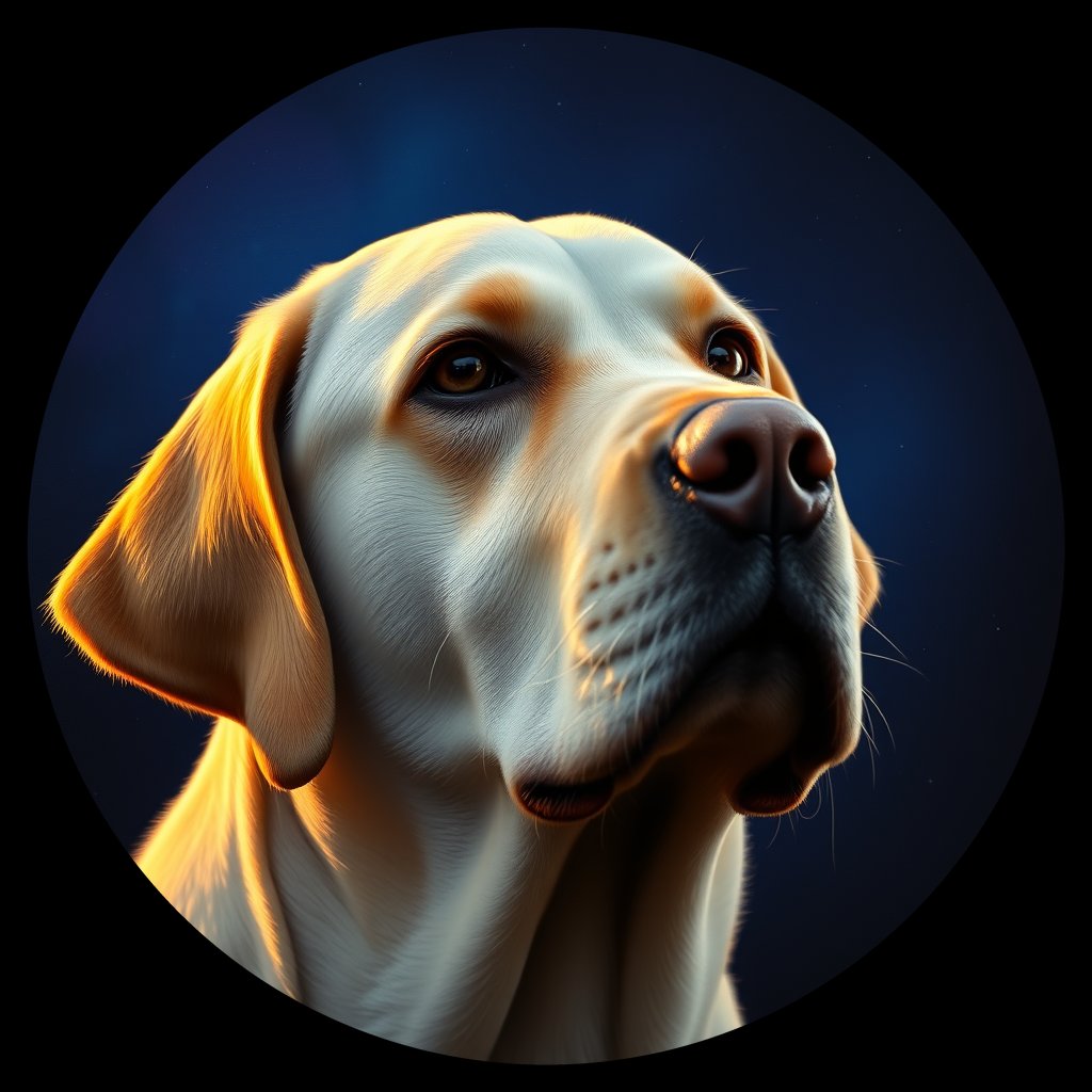 Cosmic medallion portrait of LAB_LAB_011121, a Labrador Retriever