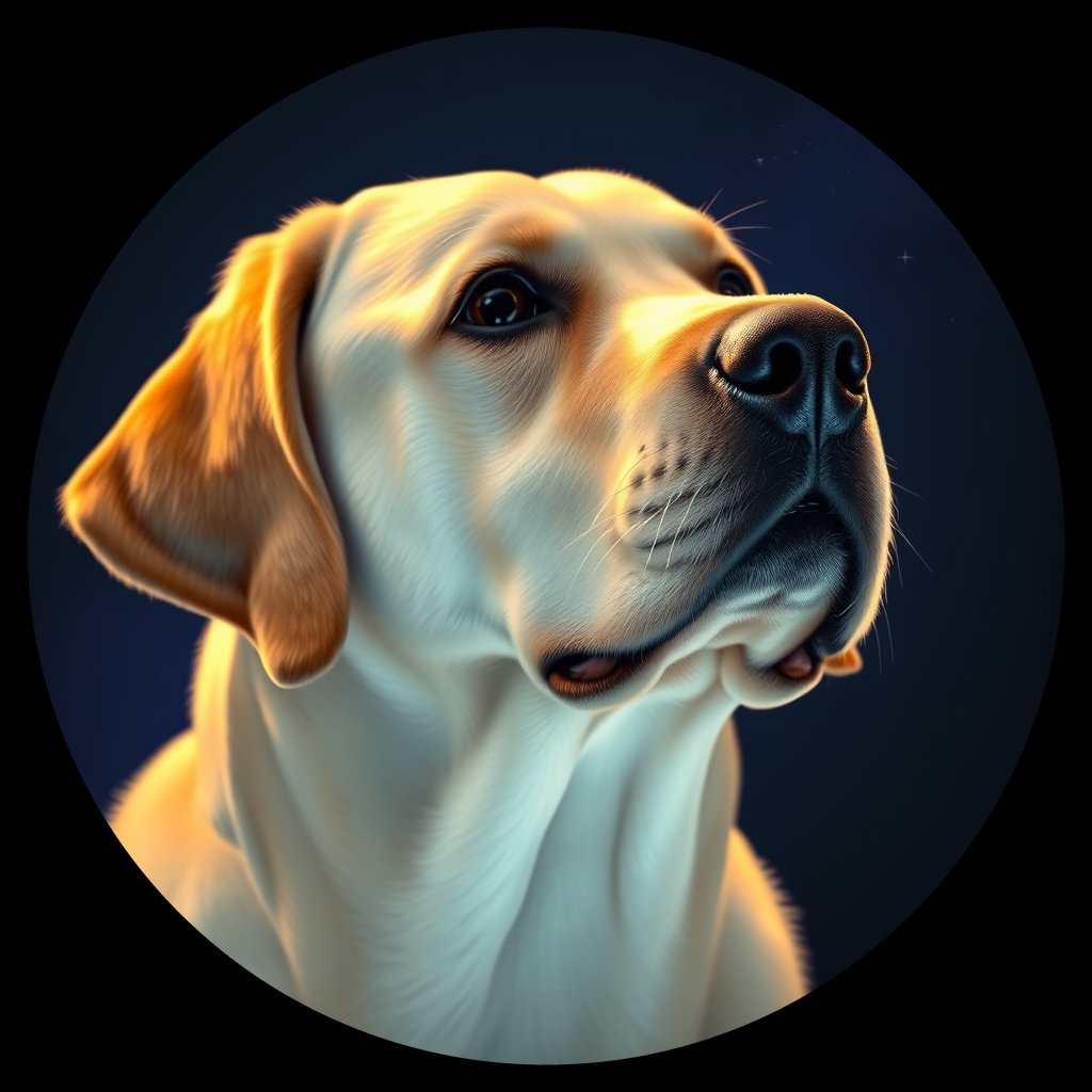Cosmic medallion portrait of LAB_LRe_0GT269, a Labrador Retriever