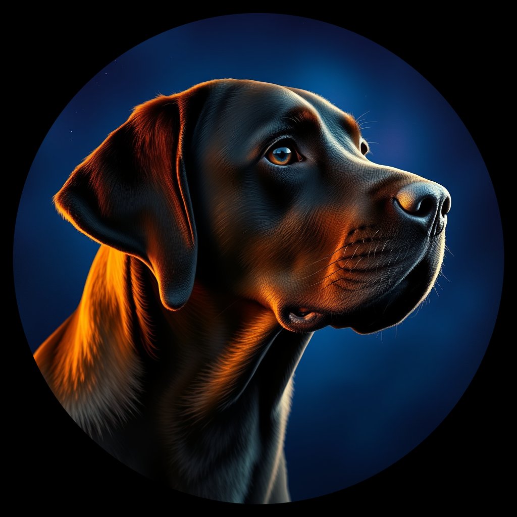 Cosmic medallion portrait of LAB_LRe_0GT270, a Labrador Retriever