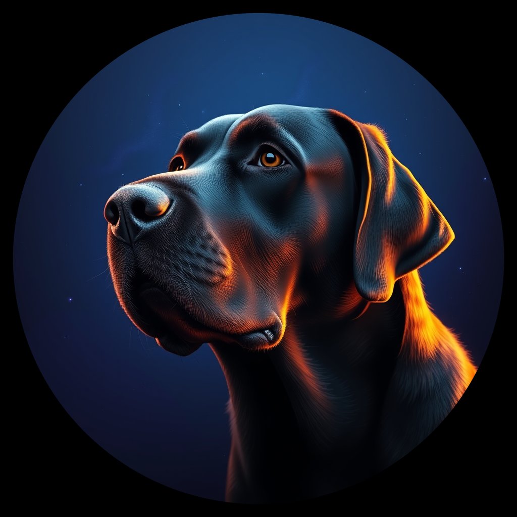 Cosmic medallion portrait of LAB_LRe_0GT271, a Labrador Retriever