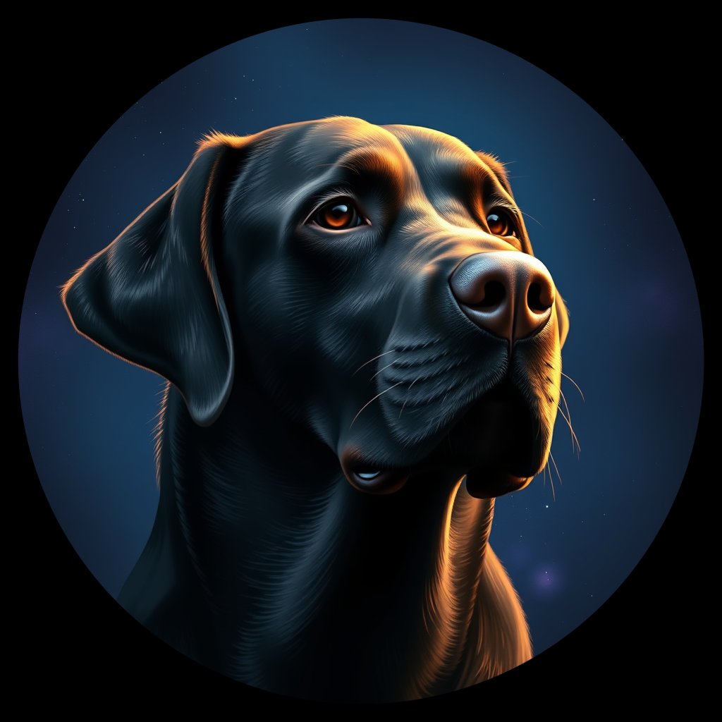 Cosmic medallion portrait of LAB_LRe_0GT272, a Labrador Retriever