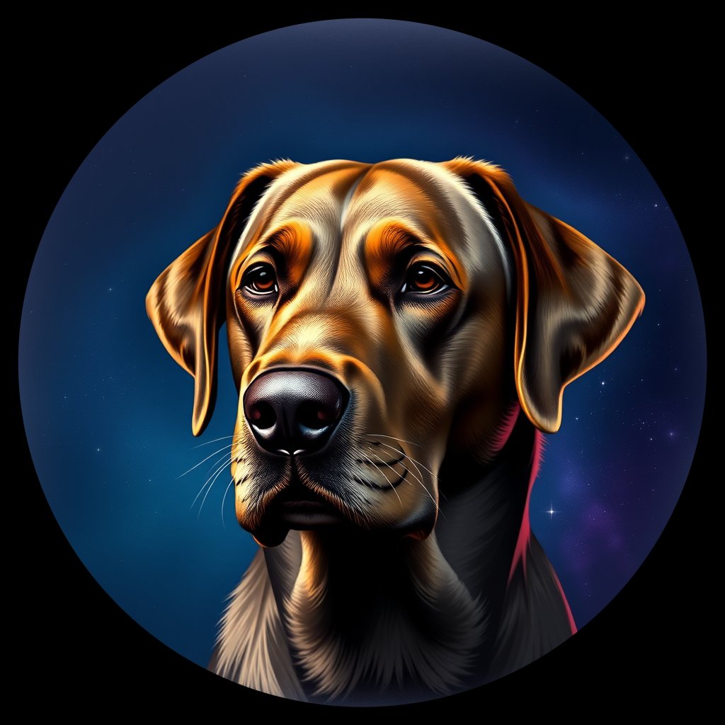 Cosmic medallion portrait of LAB_LRe_0GT273, a Labrador Retriever