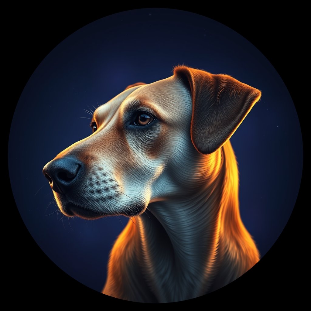 Cosmic medallion portrait of LE33_LE33, a Village Dog Lebanon Beruit
