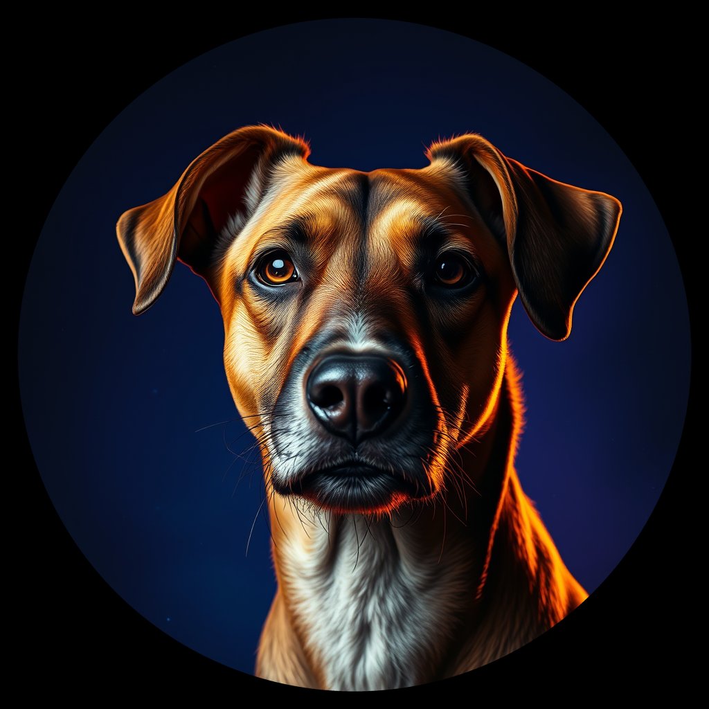Cosmic medallion portrait of LE3_LE3, a Village Dog Lebanon Bekaa