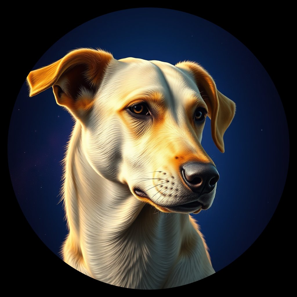 Cosmic medallion portrait of LE44_LE44, a Village Dog Lebanon Beruit