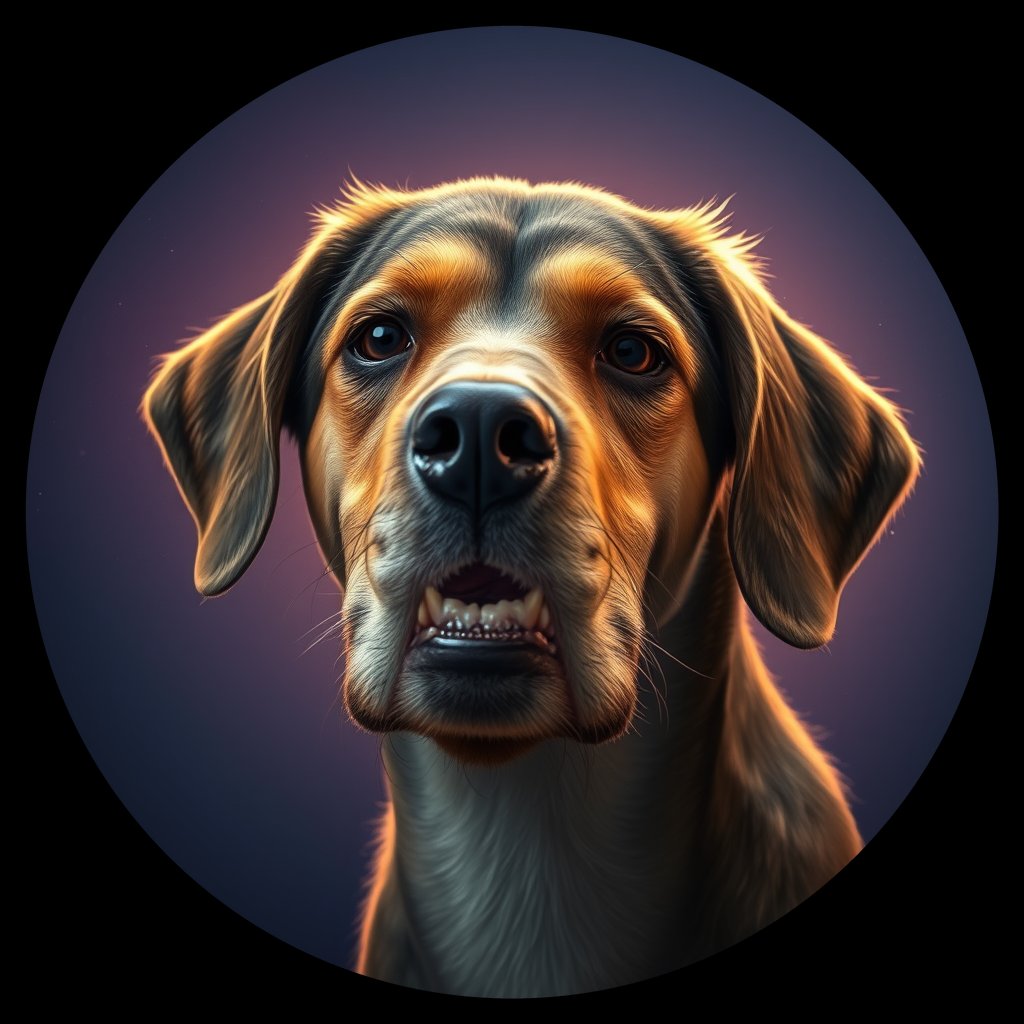 Cosmic medallion portrait of LE6_LE6, a Village Dog Lebanon Bekaa