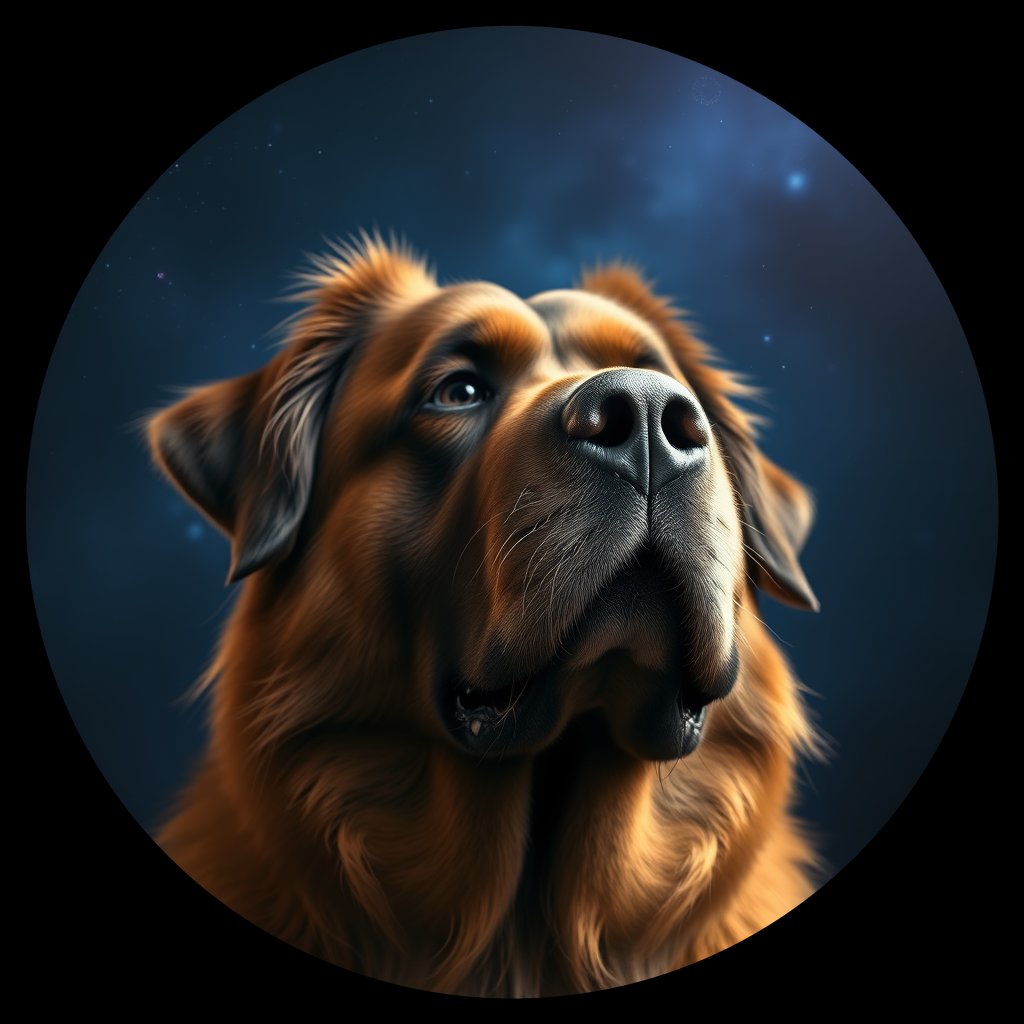 Cosmic medallion portrait of LEON_LEON_02215, a Leonberger
