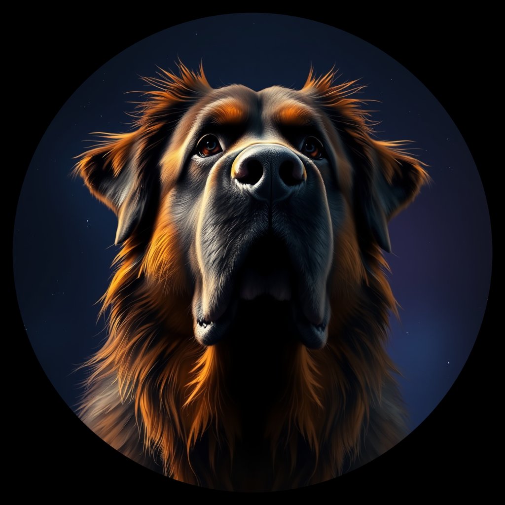 Cosmic medallion portrait of LEON_LEON_15580, a Leonberger