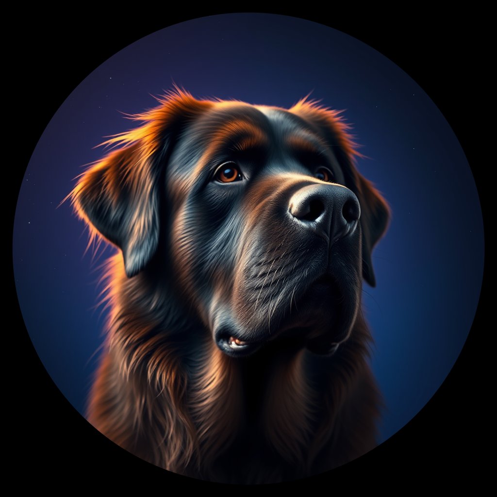 Cosmic medallion portrait of LEON_LEON_20042, a Leonberger