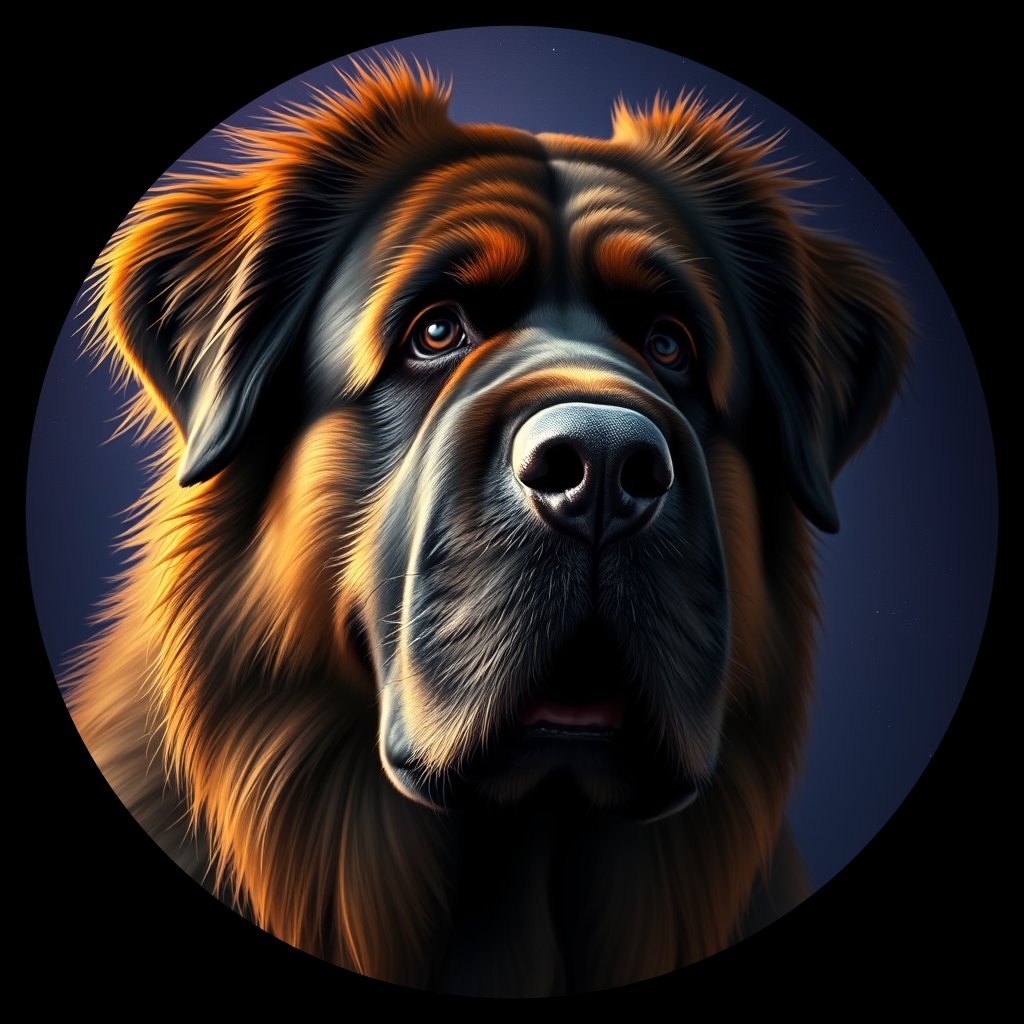 Cosmic medallion portrait of LEON_LEON_20046, a Leonberger