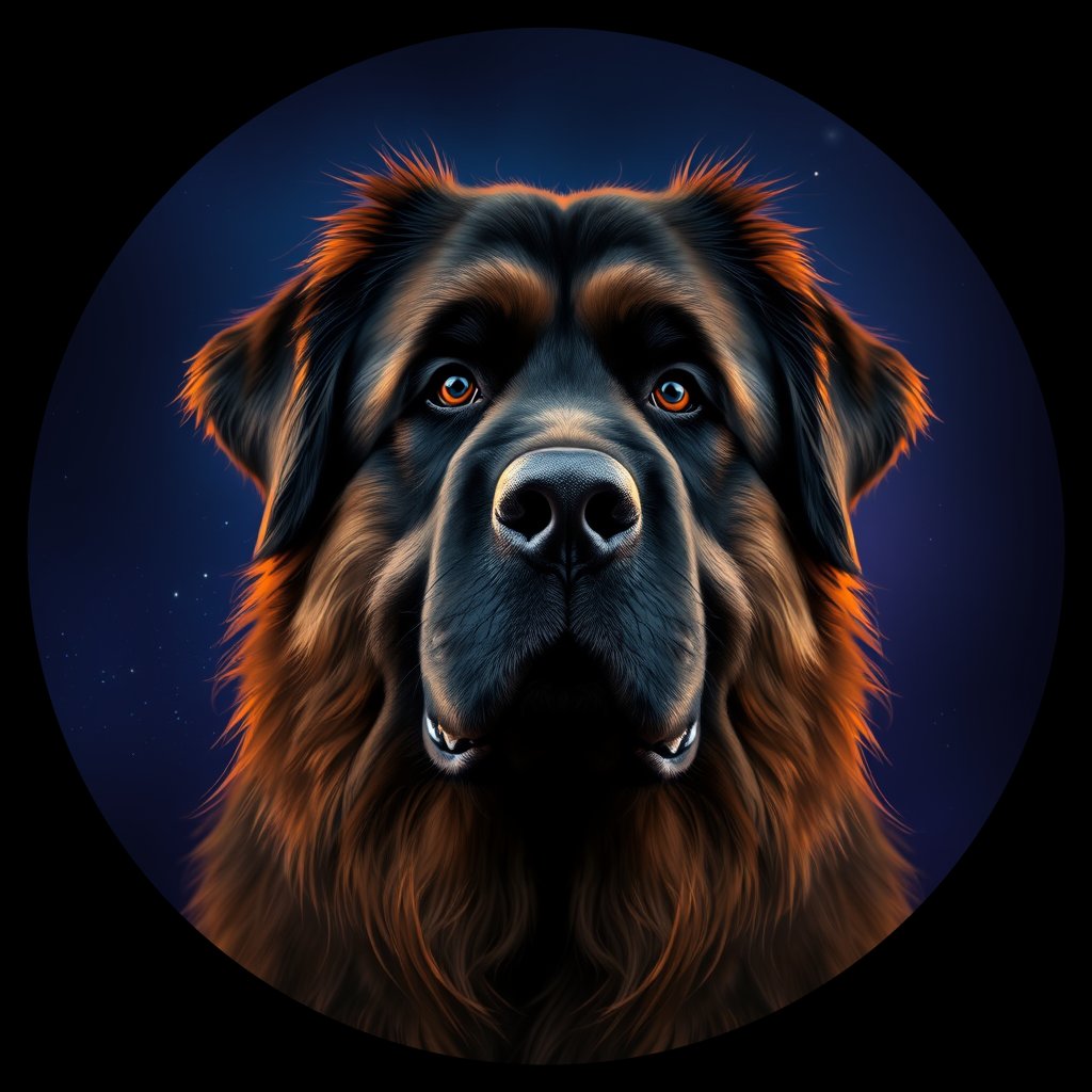 Cosmic medallion portrait of LEON_LEON_20093, a Leonberger