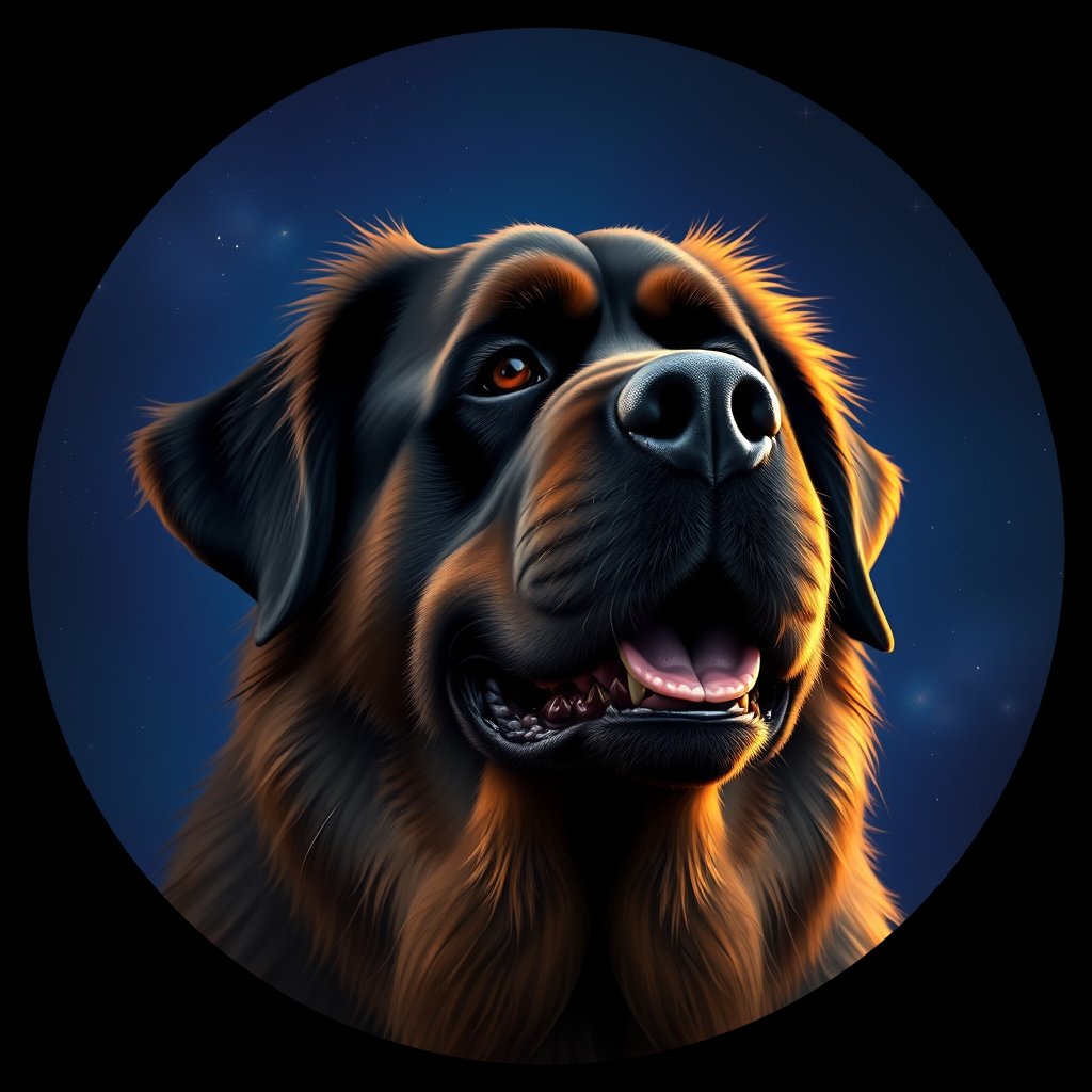 Cosmic medallion portrait of LEON_LEON_20115, a Leonberger