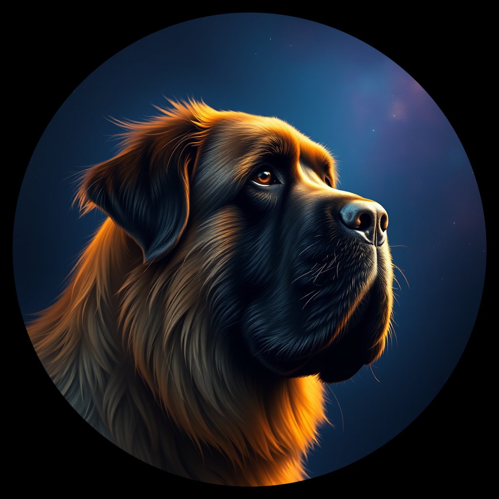 Cosmic medallion portrait of LEON_LEON_26916, a Leonberger