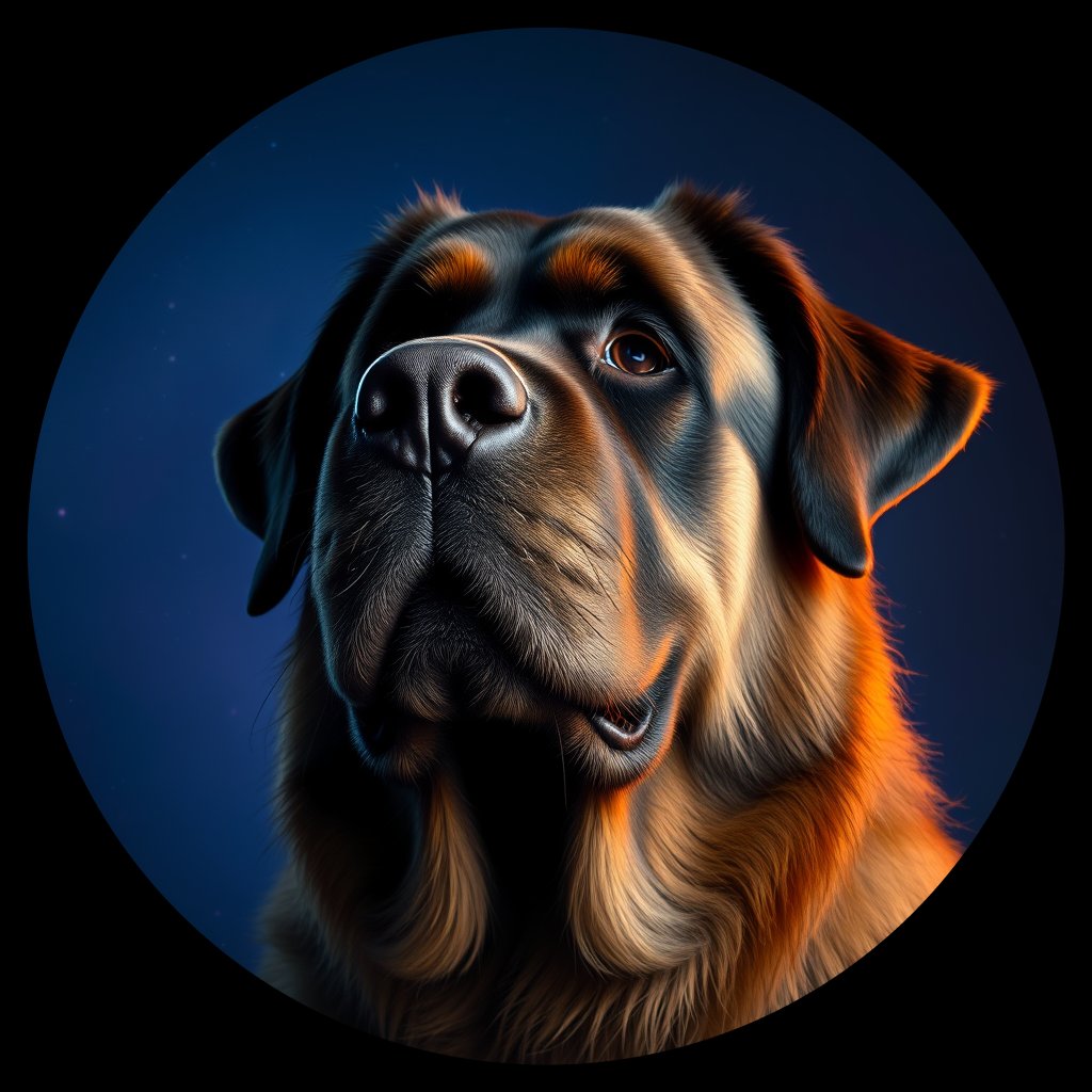 Cosmic medallion portrait of LEON_LEON_29552, a Leonberger
