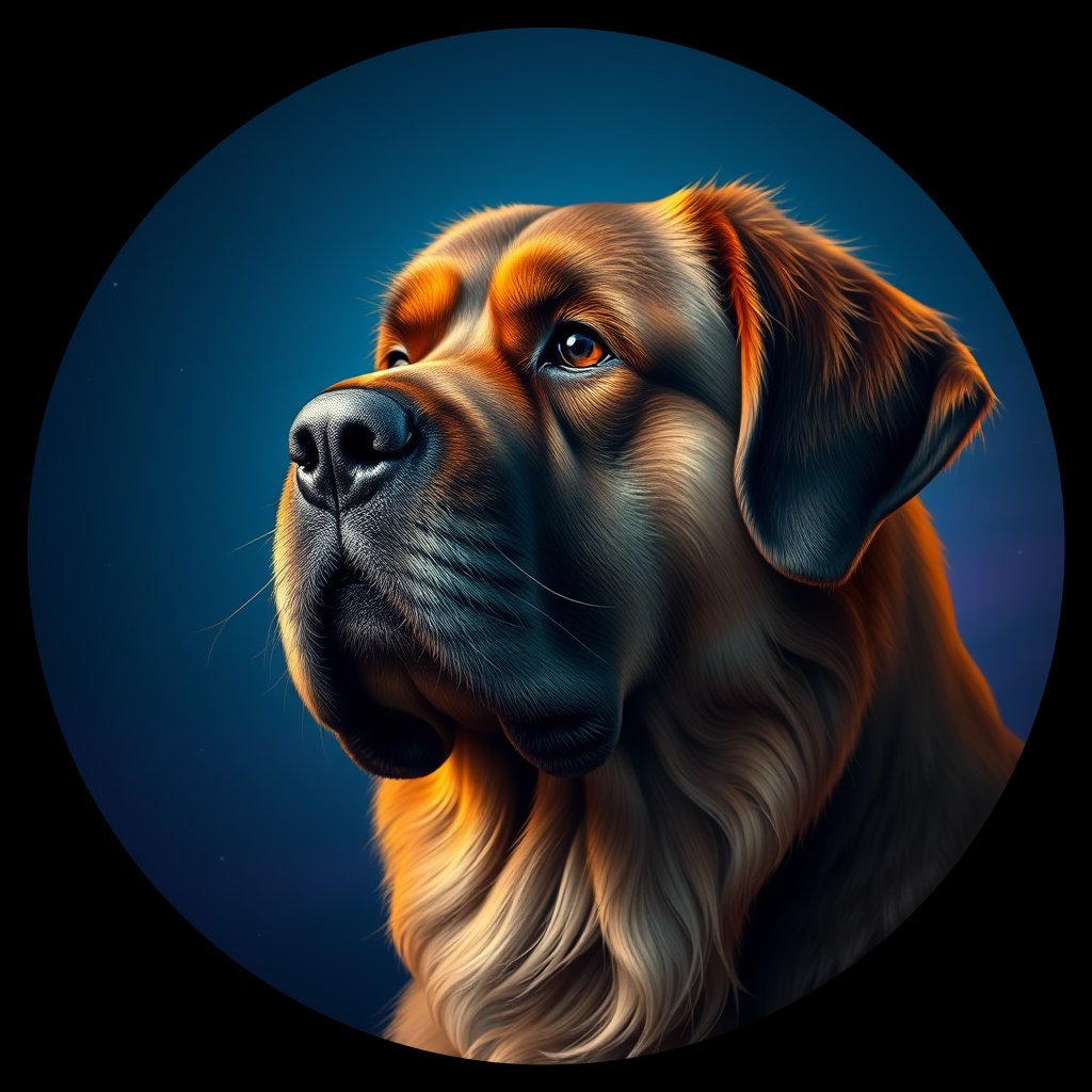 Cosmic medallion portrait of LE_27333_LE_27333, a Leonberger