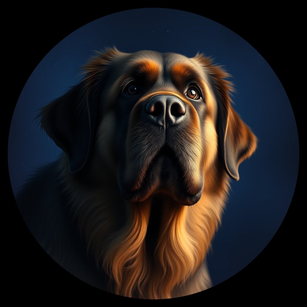 Cosmic medallion portrait of LE_32561_LE_32561, a Leonberger