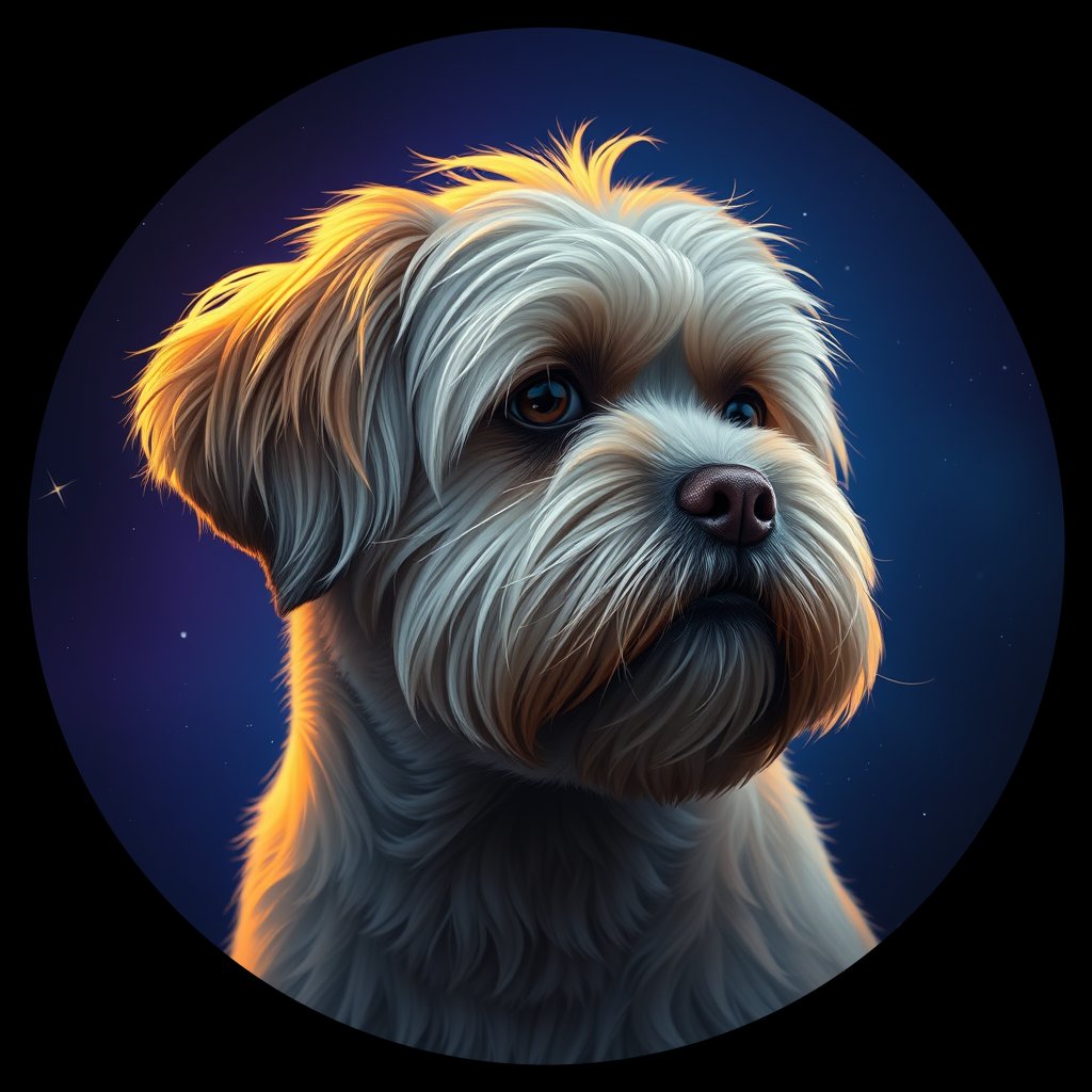 Cosmic medallion portrait of LHSA_LHSA_14D11, a Lhasa Apso