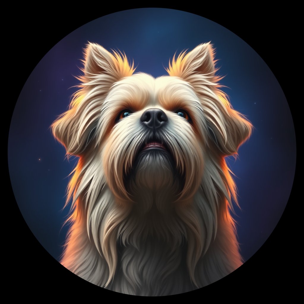 Cosmic medallion portrait of LHSA_LHSA_14H03, a Lhasa Apso
