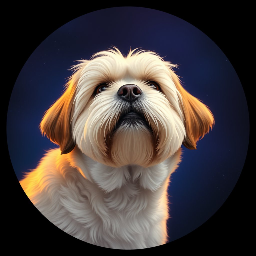Cosmic medallion portrait of LHSA_LHSA_38E10, a Lhasa Apso
