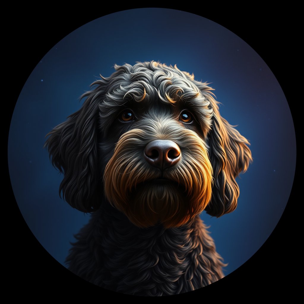Cosmic medallion portrait of LMUN_LMUN_27296, a Lagotto Romagnolo